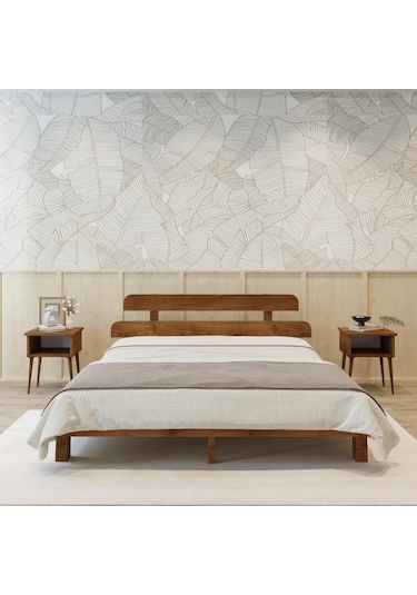 Lotus New Model Ceviz Renk Ahşap Karyola Ve İki Komodin Set-144 180 x 200 CM