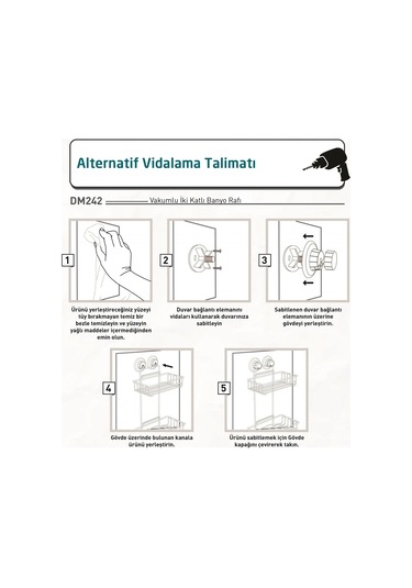 Vakumlu Banyo Rafı Şampuanlık 2 Katlı Siyah S242 Siyah