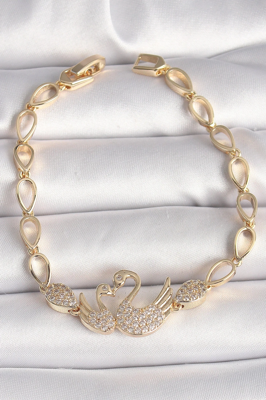 Dodes Dodes Pirinç Gold Renk Zirkon Taşlı Kuğu Figür Damla Zincir Model Kadın Bileklik Tg27bb6849 Çok Renkli