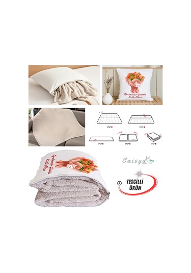 Öğretmenler Günü Hediyesi Buket Tv Battaniyeli Opsiyonel Dekoratif Yastık Kırlent 2in1 Battaniye Çok Renkli