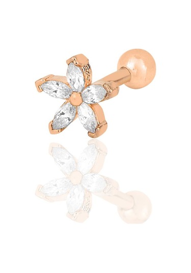 Gümüş Rose Zirkon Taşlı Çiçek Modeli Tragus Helix Piercing Küpe