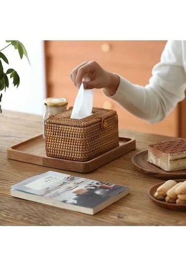 Besthome1 Sarı Renk Ahşap Rattan Peçete Tutucu: Masa Üstü, Organize, Rustik, Dayanıklı Diğer