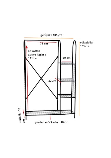METAL 5 RAFLI AYAKKABILIK ELBİSE ASKILIĞI PORTMANTO VE GARDIROP Siyah