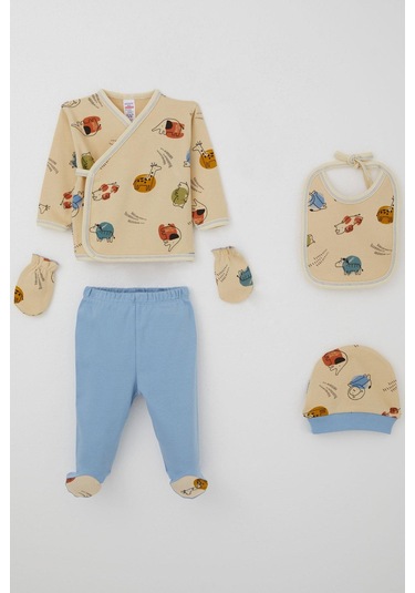 Breeze Erkek Bebek Hastane Çıkışı 5 Li Sevimli Hayvancıklar Desenli 0-3 Ay, Bej Bej