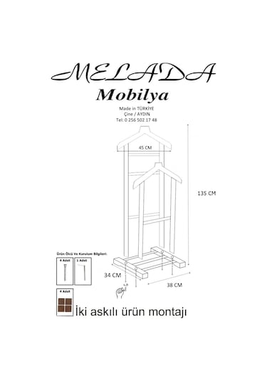 Melada Mobilya Gürgen Çift Tepeli Dilsiz Uşak Ham Cilalı 135 Cm Ceviz
