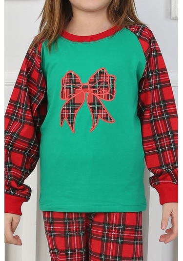 Kız Çocuk Pijama Takımı Papyon Yeşil