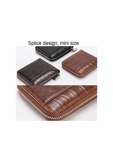 Sones Rfıd Hırsızlığa Karşı Korumalı Erkek Cüzdanı Çok İşlevli Kısa Fermuarlı Çanta Kahverengi