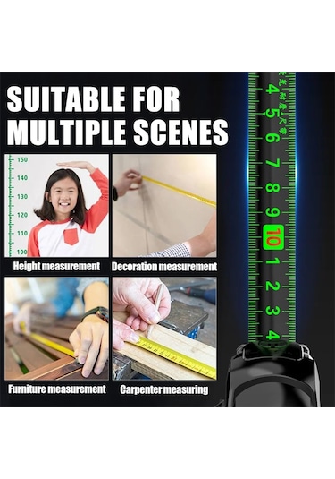 Kendinden Kilitleme Çelik Mezura Siyah Floresan Bant 5m Yüksek Hassasiyetli 7.5mx25mm Diğer