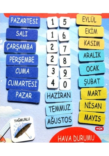 Tox Takvimi Öğreniyorum Keçe Duvar Panosu . Eğitici Oyuncak