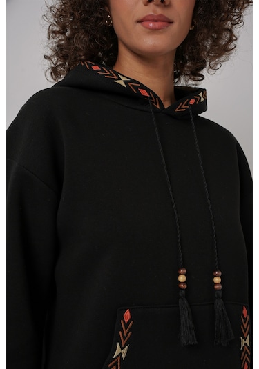 Bigdart 55443 Nakışlı Oversize Sweatshirt - Siyah