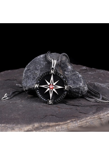 Zirkon Taşlı Pusula Model 925 Ayar Gümüş Kolye