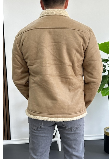 Erkek İçi Kürklü Suni Pul Deri Mont Krem Edw120-krem Krem