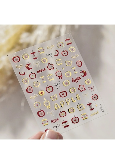 Güzel Kırmızı Meyve Çilek Kiraz Ilmek Aşk Kalp Yıldız İpek Kurdele 5d Nail Art Çıkartmalar Şık Kendinden Yapışkanlı Manikür Çıkartması Alan Yeşil