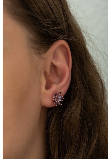 925 Ayar Mor Lotus Çiçeği Küpe Kadın Gümüş Küpe