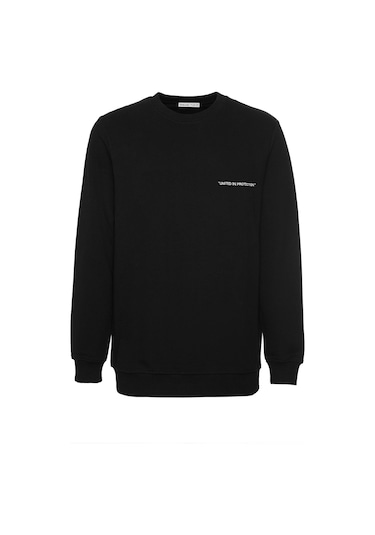 Raırok Erkek İçi Polarlı Comfort Oversize Nakışlı Siyah Sweat