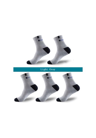 Açık Gri 5 Çift Erkek Çorap Spor Iş Dayanıklı Dikiş Katı Çorap Adam Esnek Mükemmel Kalite Nefes Rahat Çorap Açık Gri