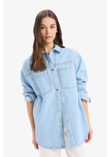 DeFacto Cepli Çıtçıtlı Gömek Jean Ceket E0952AX25SPNM39 Mavi