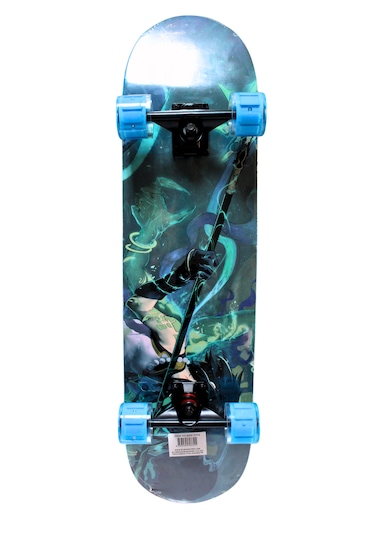 Işıklı Silikon Teker Profesyonel Zımparalı Holigramlı Kaykay Mavi