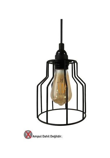 Cage Siyah Metal Avize Mutfak Salon Cafe Ofis Pastane Tekli Sarkıt Lamba Aydınlatma Modeller Siyah