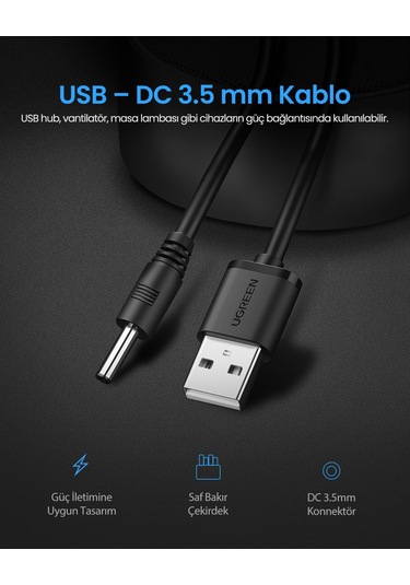 Ugreen Usb Dc 5v 3.5mm Güç Kablosu 1 Metre, 10376