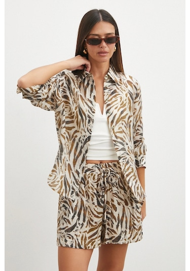 Uterpe Animal Print Gömlek Ekru