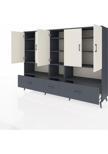 Hyperion Dolap 12 Raflı 3 Çekmeceli 5 Kapaklı 220x44x163 Antrasit Antrasit-aytaşı/antrasit