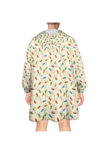 Noel Temalı Unisex Giyilebilir Battaniye Hoodie, Kalın Peluş, Kollar Ve Büyük Cep-a79 Bej