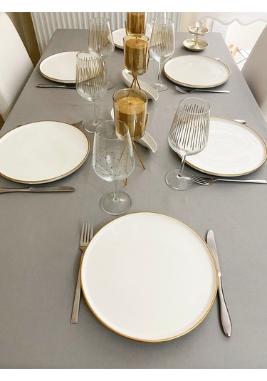 Sıvı Geçirmez Dertsiz Masa Örtüsü Gri