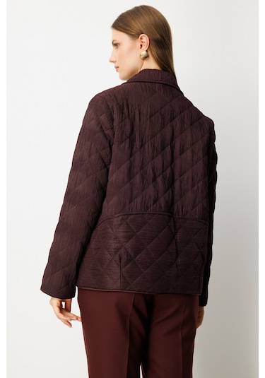 Ekol Kadın Büyük Beden Yan Cepli Çıt Çıtlı Mont 6801 Bordo Bordo