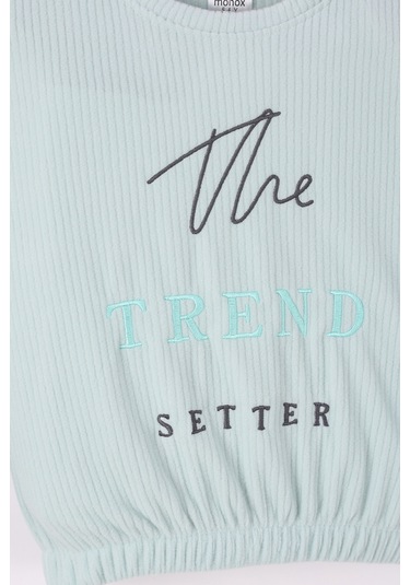 Monox Kız Çocuk Trend Nakışlı Tarz Fitilli Polar Takım Yeşil