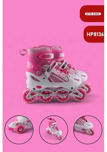 Vadi Pembe Silikon Tekerli Ayarlanabilir Işıklı Paten M 35-38 Hp8136 Pembe - Beyaz