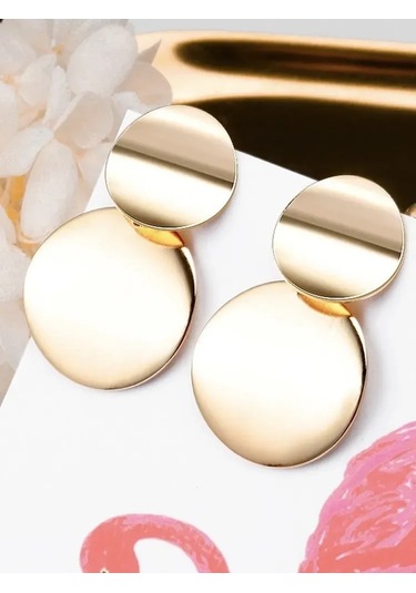 Moveevo Geometrik Yuvarlak Tasarımlı Gümüşten Altın Kaplama Günlük/gece Kulaklıkları - Dayanıklı Ve Şık Gold