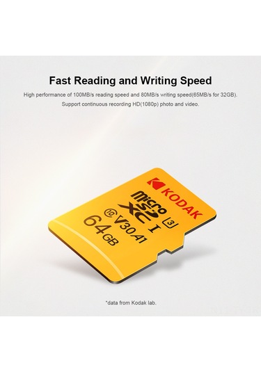 Teltree Kodak 128gb Microsd Kartı U3 V30 A1 - 100mb/s Okuma Hızı, 4k Video, Akıllı Cihazlar İçin Dayanıklı Hafıza