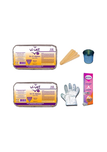 Vi-Vet Natürel Kalıp Sir Ağda 500 ML x 2 + Ağda Bezi + Cezve + Eldiven + Spatula
