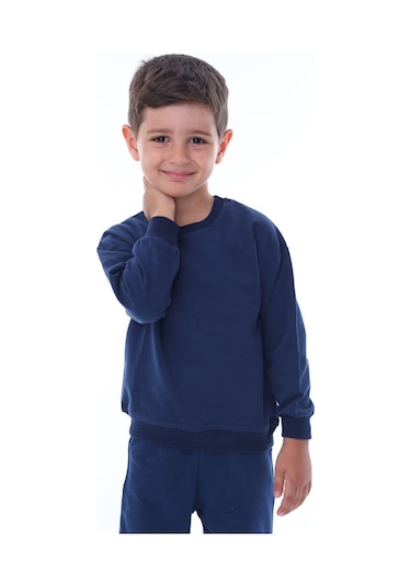 Zuzunga Basic Düz Renk Lacivert Fırçalı Yumuşak %100 Pamuk Sweatshirt Lacivert