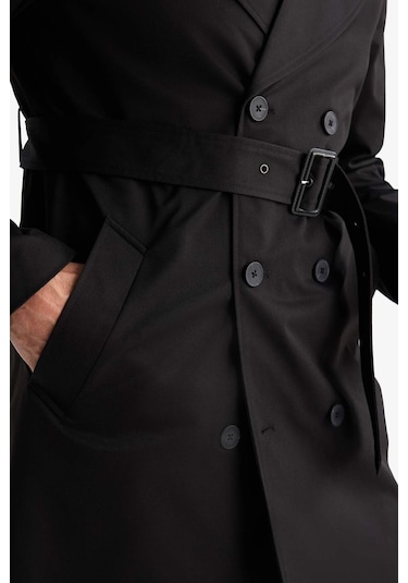Defacto Slim Fit Dar Kesim Kemerli Düğmeli Trençkot D5528ax25aubk27 Siyah
