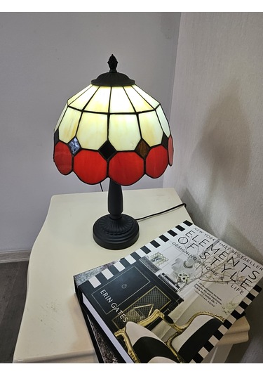 Yüceeller Vitray Abajur Masa Lambası El Yapımı Kırmızı