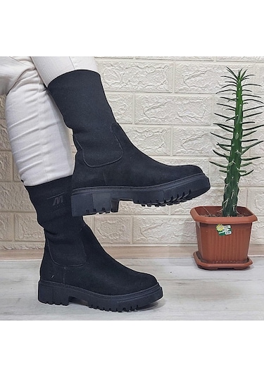 M.p 2746 Siyah Süet Bilekten Lastikli 27cm Bayan Bot 001