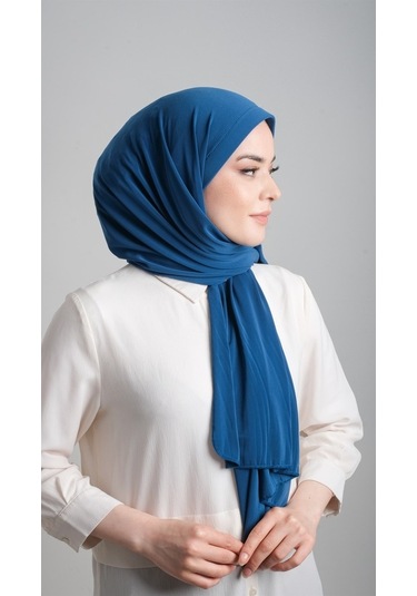 Petrol Mavisi Pratik Hazır Geçmeli Eşarp Sandy Kumaş Sade 1817_17 Çok Renkli