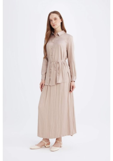 DeFacto A Kesim Basic Düz Saten Maxi Etek D2139AX24WNBG705 Bej
