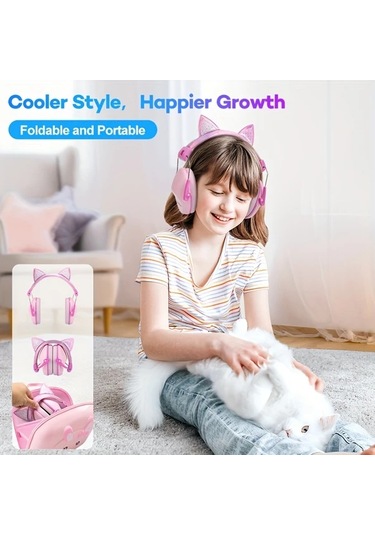 Elmpaly Yeşil Pembe 28db Kulaklık 3-16 Yaş Konser Gürültü Koruma Oyuncak Dinozor Kedi Desenli