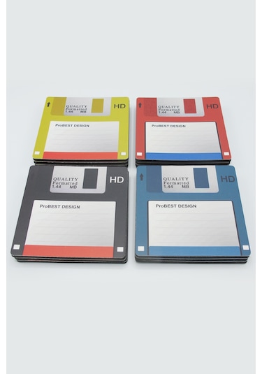 3.5 Disket Bardak Altlığı Seti Retro - 12 Adet - 4 Renk Çok Renkli