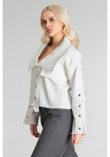 Kadın Power Likralı Pamuklu Kumaş Kol Ve Önü Çıt Çıtlı Pis Dikişli Mont Ekru