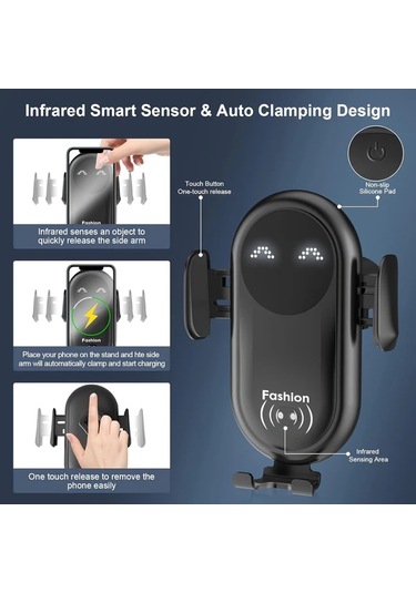 Gateesat Mavi Kablosuz Şarjlı Hava Soğutmalı Araç Telefon Tutucu Silikon Hızlı Şarj 36v