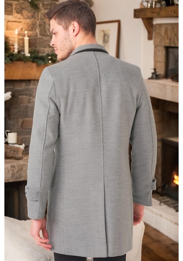 Plt8391 Dewberry Erkek Palto-Düz Gri-Düz Gri