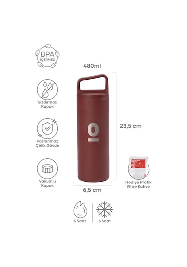Paslanmaz Çelik Tutacaklı Bordo Termos 480 ML No:51