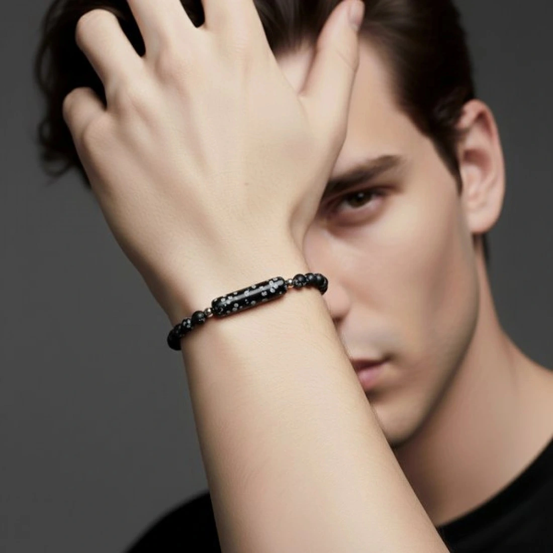 Moncuk Design Snowy Obsidian Doğaltaş Çelik Halat Ve Çelik Klipsli Bileklik 33512b19d2 Çok Renkli