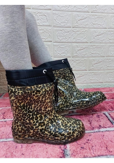 Çağrı Leopar Desenli İçi Kürklü Kız Çocuk Kar Yağmur Çizmesi 001