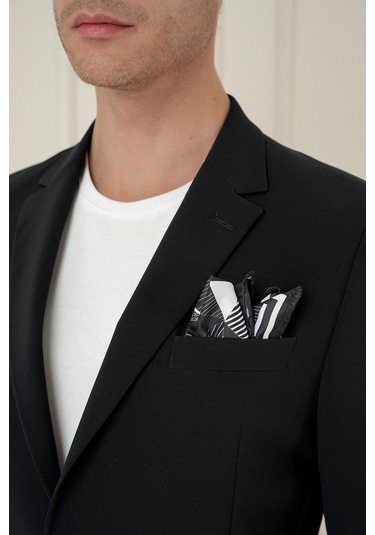 Slim Fit Torba Cep Esnek Spandex Karışımlı Düz Siyah Blazer Ceket C 696 Siyah