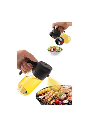 3 Adet Çift Fonksiyonlu Yağdanlık 450ml Zeytinyağı Sıvıyağ Cam Şişe Sprey Airfryer Yağlık Sirkelik Çok Renkli